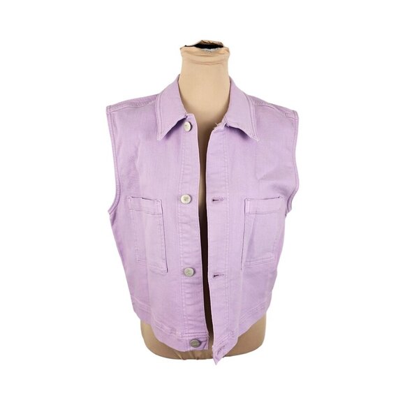 Warp + Weft Light Pastel Purple Pink Denim Button Up Vest Sz M - Picture 2 of 9